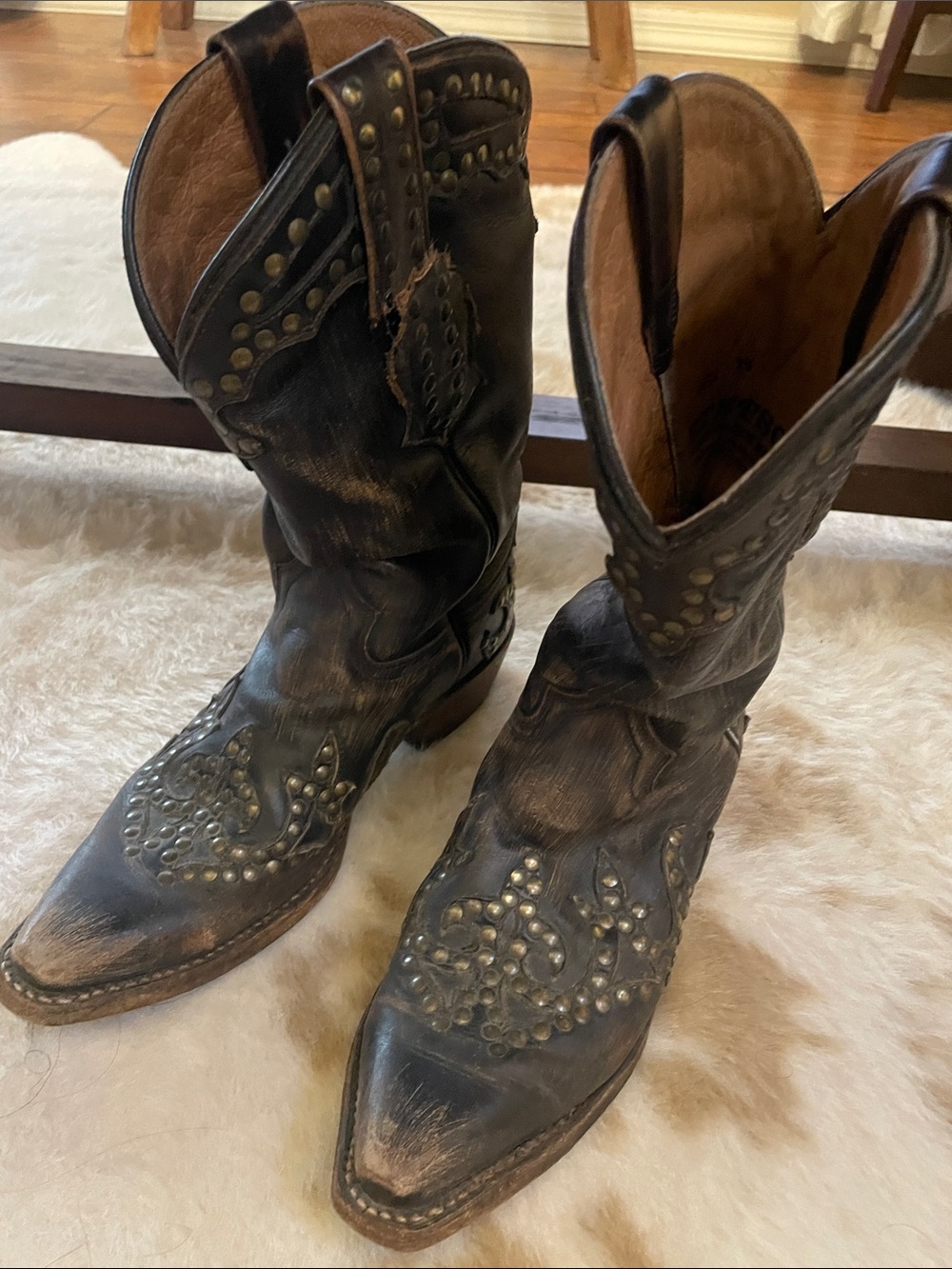 Stetson Vintage Bronzed Leather Studded Western Boots